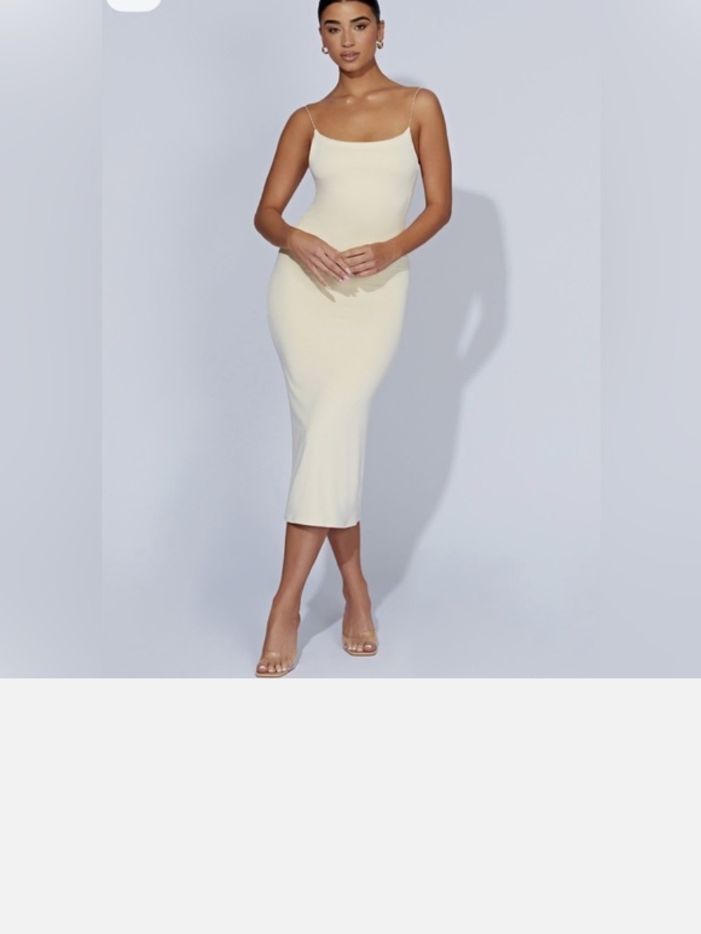 Meshki Cream Spaghetti-Strap Midi Slip Dress